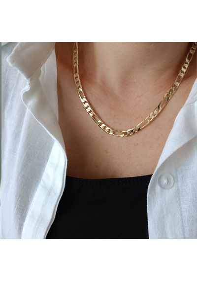 Lente Aksesuar Gold Figaro Zincir Kolye - 14k Altın Kaplama Nostaljik Lüks Kadın Kolye Altın