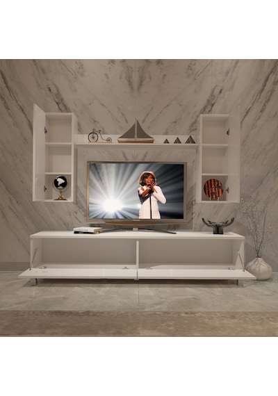 Decoraktiv Eko 5d Mdf Std Krom Ayaklı Tv Ünitesi Tv Sehpası Beyaz