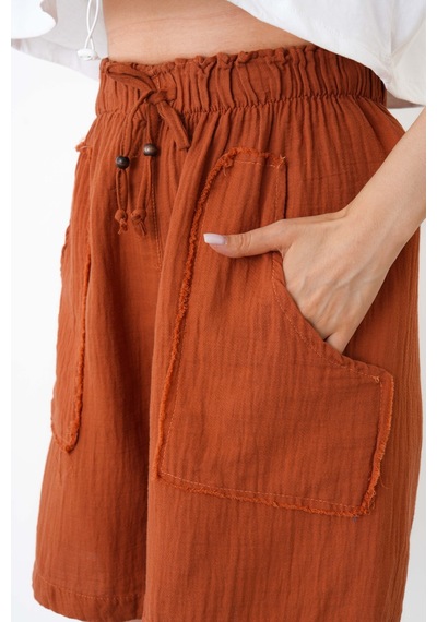The Voler Müslin Şort Kadın Yüksek Bel Oversize Rahat Kesim Cepli %100 Pamuklu Yazlık Şort Kiremit The Voler Müslin Şort Kadın Yüksek Bel Oversize Rahat Kesim Cepli %100 Pamuklu Yazlık Şort Kiremit