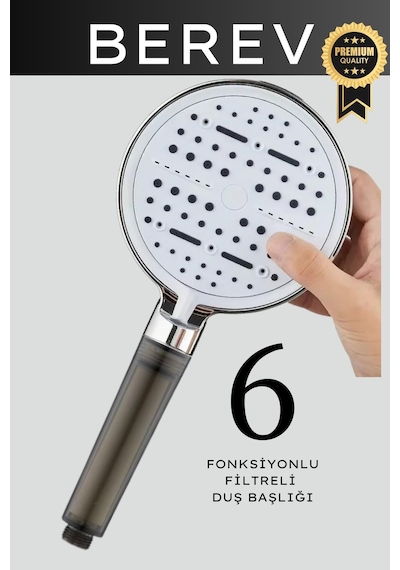 6 Fonksiyonlu Filtreli Krom Duş Başlığı Su Tasarruflu Basınçlı Kireç Klor Önleyici Krom