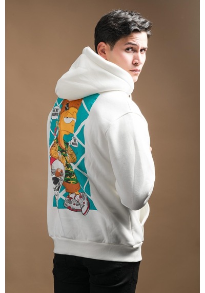 Regular Fit Kapşonlu 3 İplik Kalın İçi Polarlı Kangru Cepli Baskılı Erkek Sweatshirt 001