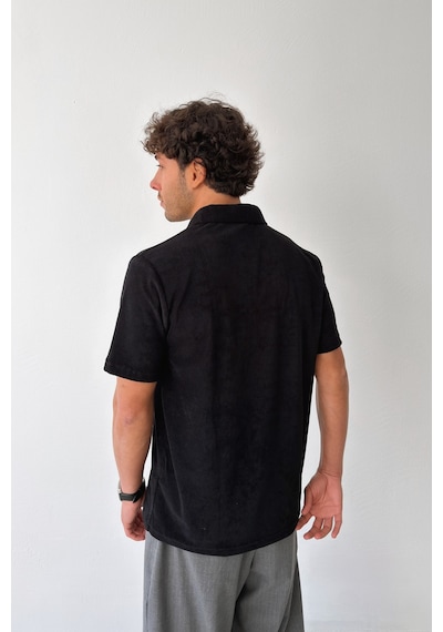 Flaw Havlu Kumaş Polo Yaka Düğmeli Tişört-29234 Siyah