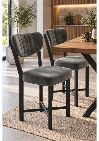 Sulorahome Metal Mutfak Sandalyesi 2'li Set Charcoal grey