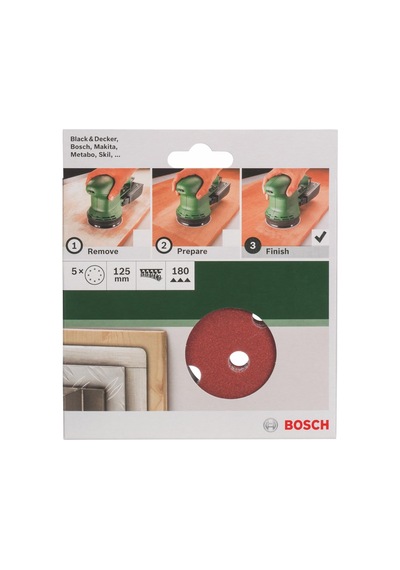 Zımpara Kağıdı Eksantrik Zımpara İçin, Farklı Malzemeler, 5 Adet, Çap 125 Mm, Granülasyon 180