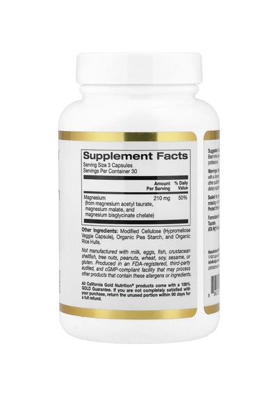 California Gold Nutrition, Triple Magnesium Complex, 70 Mg, 90 Veggie Capsules