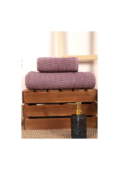 2 Parça Banyo Havlu Takımı & 37 100 Pamuklu Çubuk Desen Mor Mor