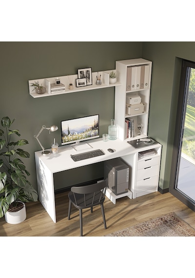 Mode Kitaplıklı Çalışma Masası , Bilgisayar Masası, Çekmeceli Çalışma Masası, Çalışma Ofis Masası Mat Beyaz Mode Kitaplıklı Çalışma Masası , Bilgisayar Masası, Çekmeceli Çalışma Masası, Çalışma Ofis Masası Mat Beyaz