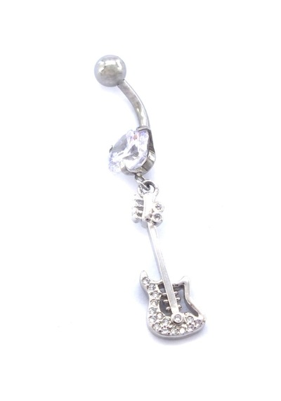 Ferizz 316l Çelik Zirkon Taşlı Gitar Piercing Prc-128 Gümüş