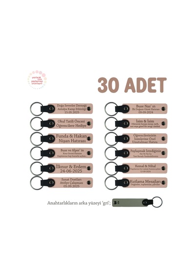 Yavruağzı & Gri, Plates Stüdyosuna İsimli Anı Anahtarlık 30 Lu Set, Müşteriler İçin Kurumsal Hediye Çok Renkli