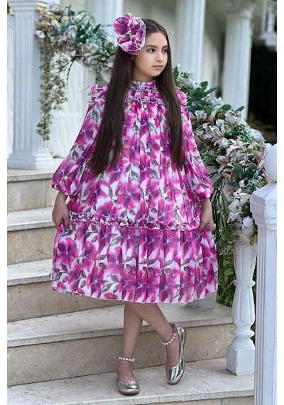 Riccotarz Kız Çocuk Yakası Ve Omuzları Fırfır Detaylı Çiçek İşlemeli Pliseli Pembe Elbise Pembe Riccotarz Kız Çocuk Yakası Ve Omuzları Fırfır Detaylı Çiçek İşlemeli Pliseli Pembe Elbise Pembe