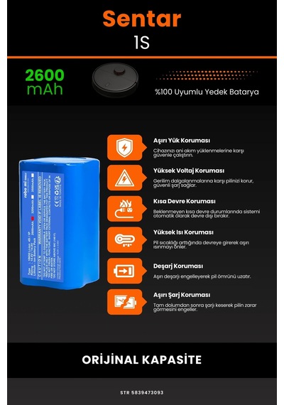 Sentar Mop 1s 2600mAh Robot Süpürge Bataryası