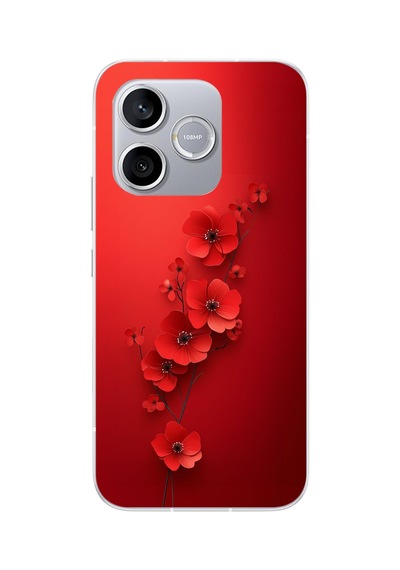 Honor 600 Lite Uyumlu Kırmızı Kardelenler Baskılı Silikon Kılıf Renkli