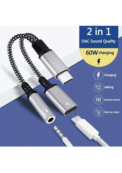 Wowssyo 2'si 1 Arada Type-c To 3.5mm+60w Hızlı Şarj Ve Kulaklık Çevirici Ce Lisanslı Hasır Örgülü Sağlam Beyaz - Siyah Wowssyo 2'si 1 Arada Type-c To 3.5mm+60w Hızlı Şarj Ve Kulaklık Çevirici Ce Lisanslı Hasır Örgülü Sağlam Beyaz - Siyah