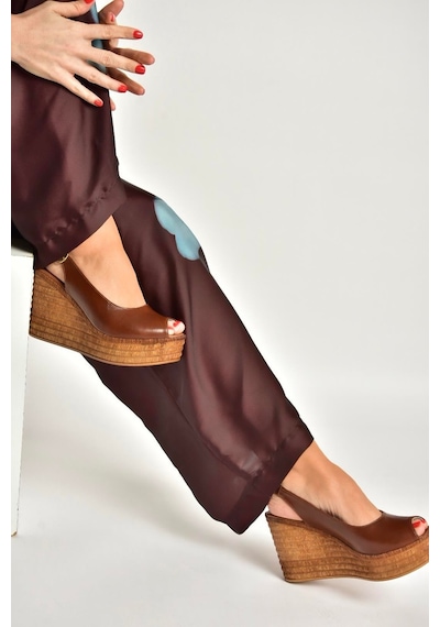 Fox Shoes Y996553560 Taba Rustik Dolgu Topuklu Kadın Ayakkabı Taba