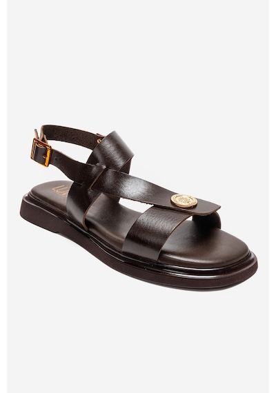 Luvishoes Quella Kahverengi Hakiki Deri Tokalı Kadın Sandalet