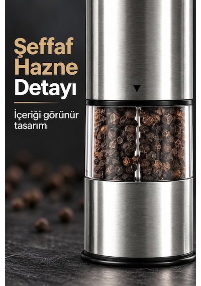Şeffaf Hazneli Tuz Karabiber Öğütücü Pilli Taşınabilir Mutfak Aleti Diğer