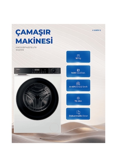 Haier HW100BP14357EUTR 10 KG Wi-fi Bağlantılı 1400 Devir Çamaşır Makinesi Beyaz