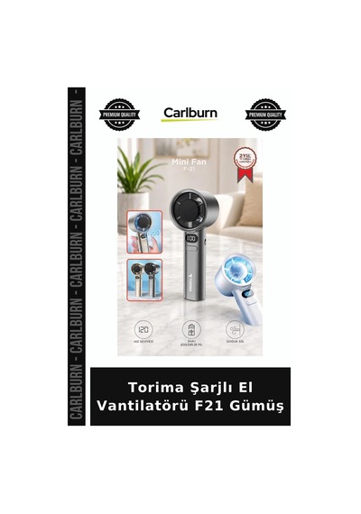 Delux Serisi Torima Şarjlı El Vantilatörü F21 Gümüş Seyahat Aksesuarı Yolculuk Dijital