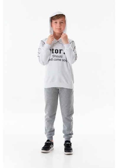 Fullamoda Baskılı Kapüşonlu Erkek Çocuk Sweatshirt 25kcck1303206202-beyaz 25KCCK1303206202-Beyaz