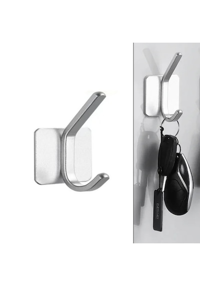 Yapışkanlı Metal Banyo Mutfak Eşya Askılığı-al4618 1 Adet Gümüş
