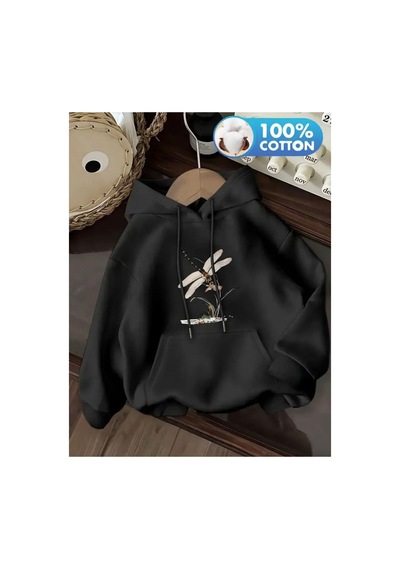 Herkesemoda Yusufcuk Baskı Detaylı Kapüşonlu Sweatshırt Siyah Siyah