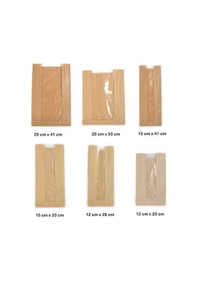 Pencereli Kraft Baget Ekmek Fırın Kese Kağıdı Orta Boy 10'lu 15 x 41 CM