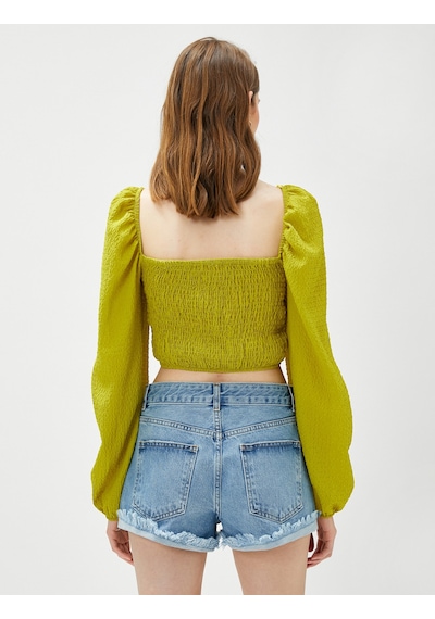 Koton Crop Bluz Gipeli Balon Kol Kare Yaka Yeşil 3sak60064cw Yeşil Koton Crop Bluz Gipeli Balon Kol Kare Yaka Yeşil 3sak60064cw Yeşil