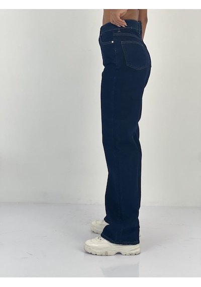 Miss Poem Kadın Yüksek Bel Bol Paça Jean Pantolon Lacivert