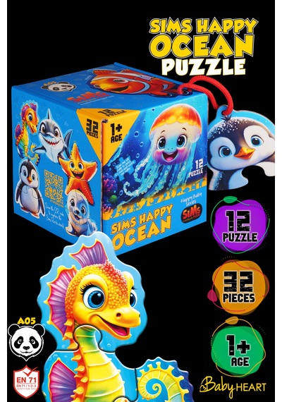 Sims Puzzle Bebekler İçin İlk Puzzle Yapboz Baby Okyanus - 1 Yaş Üstü Montessori Eğitici Oyuncak Puzzle