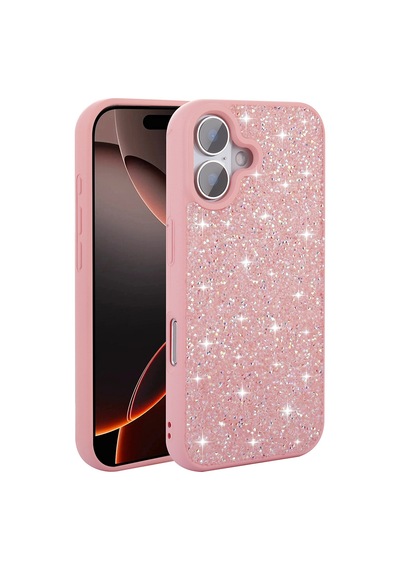Zore İphone 16 Kılıf Parlak Taşlı Tasarım Nvth Pırlanta Kapak - Pembe
