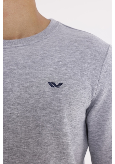Rowinger Göğüs Logolu Bisiklet Yaka Rahat Kalıp Mevsimlik Sweatshirt Grey