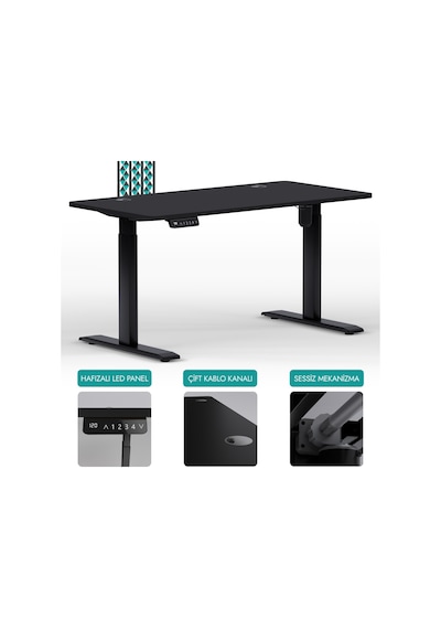 Karr Office O-Flex O1S6 Tek Motorlu Elektrikli Yükseklik Ayarlı Masa - 160X80 - Siyah Siyah Karr Office O-Flex O1S6 Tek Motorlu Elektrikli Yükseklik Ayarlı Masa - 160X80 - Siyah Siyah