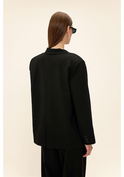 Olcay Mono Yaka Oversize Blazer Ceket Siyah 8262