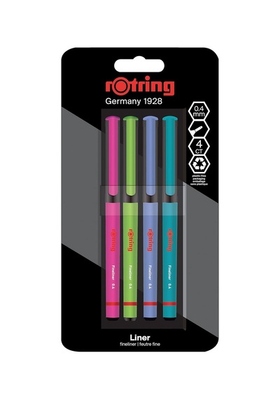 Rotring Fineliner, İnce Keçe Uçlu Kalem 0.4 Mm, 4'lü Paket, Canlı Renkler