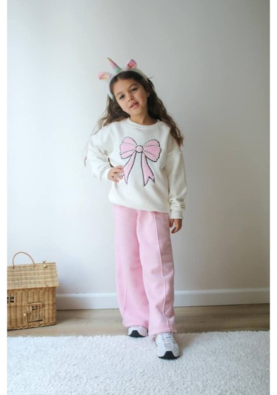 Jeliboomkidswear Kız Çoçuk İnci İşlemeli 2 Li Takım Beyaz-pembe
