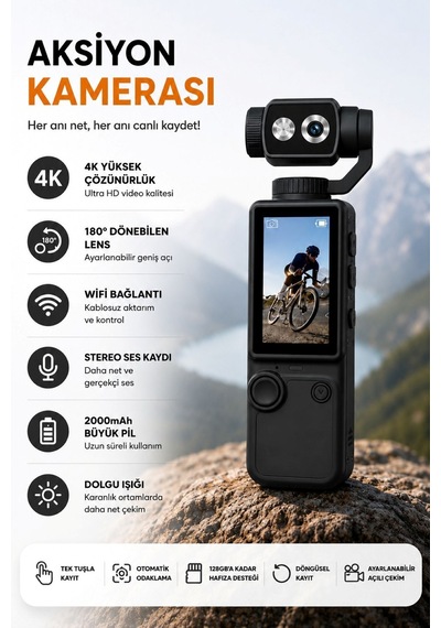 4k Vlog Kamera Wifi Bağlantılı 180 Dönebilen Lensli Dijital Video Kamera Stabil Çekim 2.0" Ips Ekran