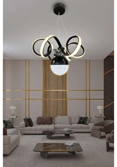 Kıvrım Tek Top Modern Oturma Ledli Avize - - Kumandalı / Gold Gold