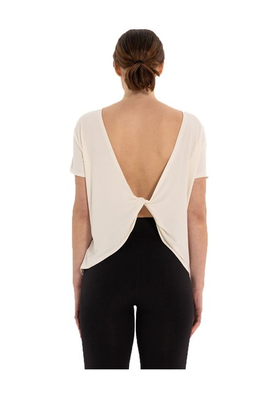 Inguz Sırt Detay Modal Yoga T-shirt Ekru