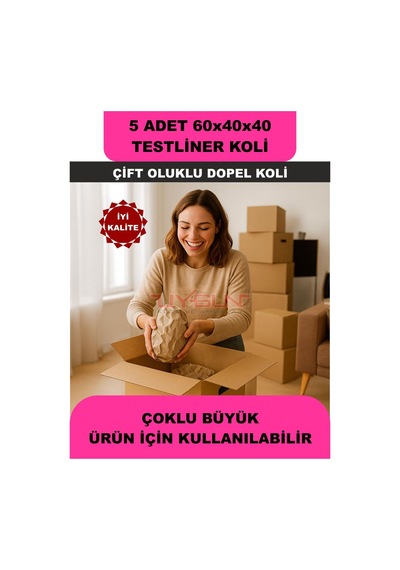 5 Adet 60x40x40 Ev Taşıma Kolisi, Çeyiz Kolisi, Boş Koli, Çift Oluklu Tssst Dopel