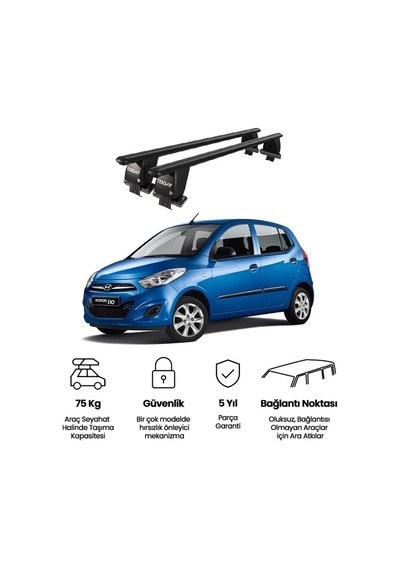 Royal Hyundai İ10 2007-2013 Uyumlu Siyah Kilitli Ara Atkı Port Bagaj Tavan Barı