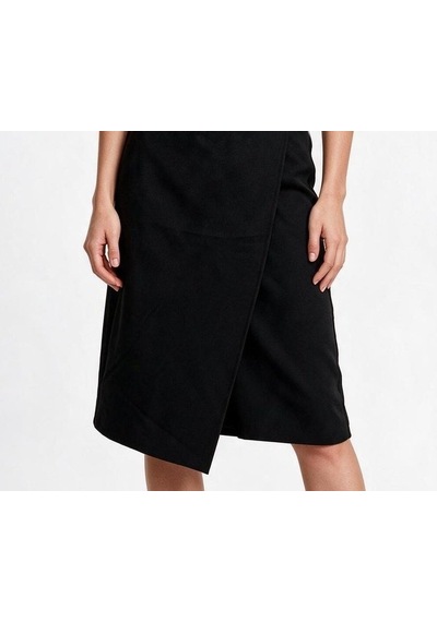 Ekol Kadın Anvelop Asimetrik Kesim Midi Boy Dokulu Kumaş Etek Siyah