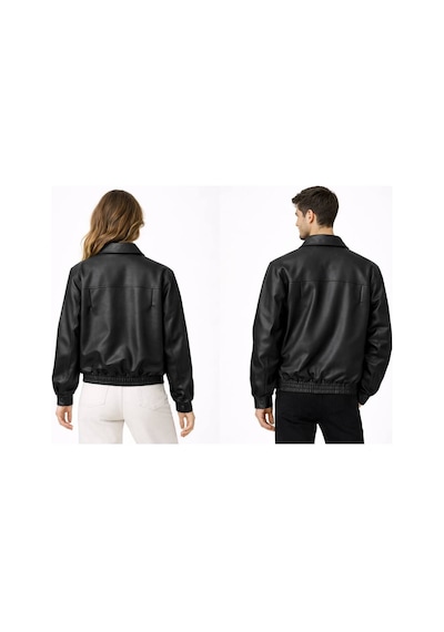 Unisex Oversize Deri Ceket - Çift Kombinleri Siyah Deri