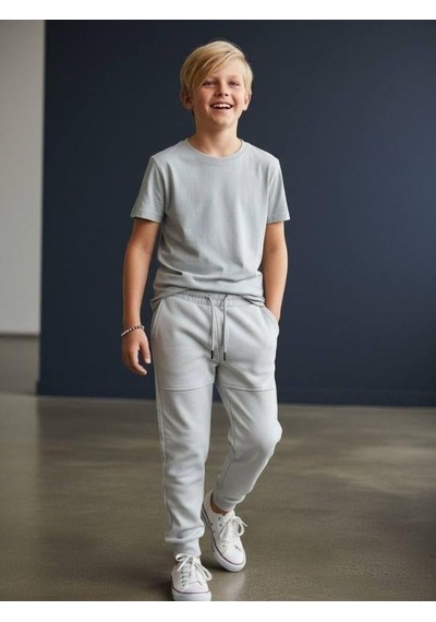 Zekids Erkek Çocuk Pamuklu Beli Paçası Lastikli Eşofman Alt-16637 Gri