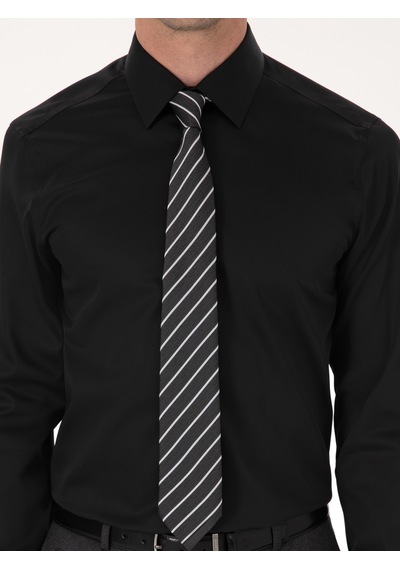 Cacharel Siyah Slim Fit %100 Pamuk Non Iron Kolay Ütülenebilir Klasik Gömlek