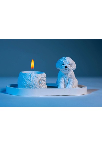 Sevimli Köpek Dekoratif Mumluk Set Beyaz