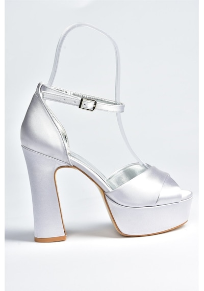 Fox Shoes Gümüş Saten Kumaş Platform Topuklu Kadın Abiye Ayakkabı (546768429)
