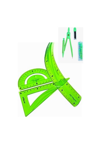 30 Cm Esnek Cetvel Takımı 4 Lü Set Cetvel,pergel,açıölçer Ve Metal 0,7 Uçlu Pergelli Set Yeşil