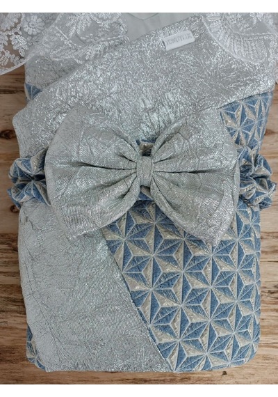 Dantelli Lüks Bebek Kundağı Unisex Bebek Dış Kundak Battaniyesi Hastane Çıkışı Mevlütlük Hediyelik Knd45401 Gümüş