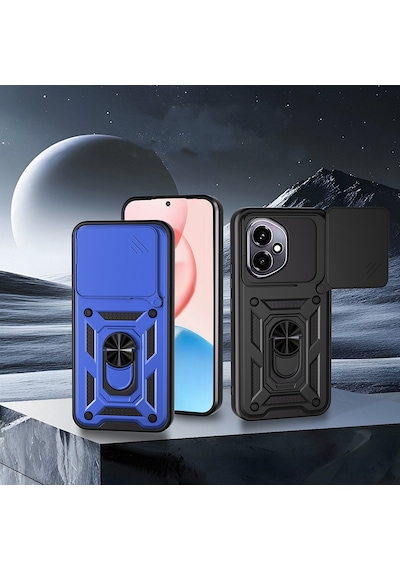 Honor 400 Kılıf Sürgülü Tank Zırh Yüzüklü Mıknatıslı Standlı Kapak S-vega Mavi