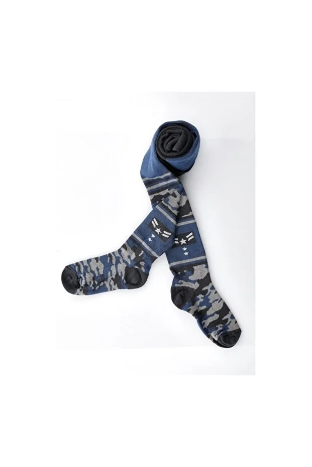 Veraye Socks Erkek Çocuk 3'lü Asker Desen Külotlu Çorap Mavi-gir